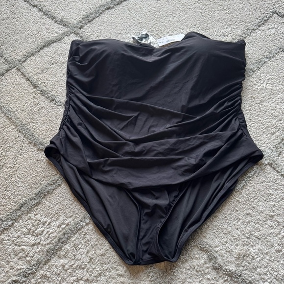 J. Crew One Piece Swimsuit bathing suit Black Ruched Bandeau strapless halter 24 - Picture 7 of 11